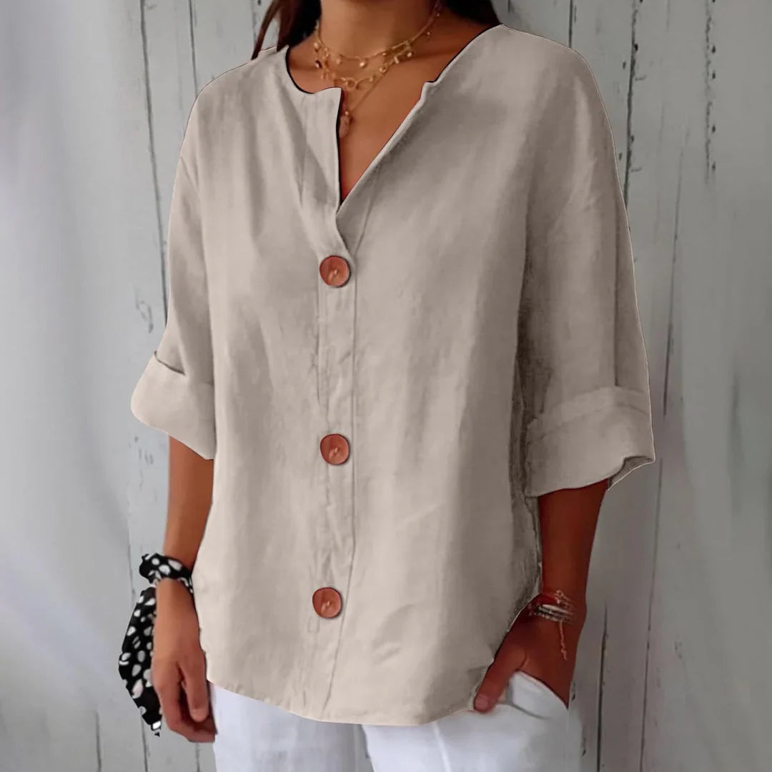 Liore™ – Minimalistische Blouse met Verticale Structuur