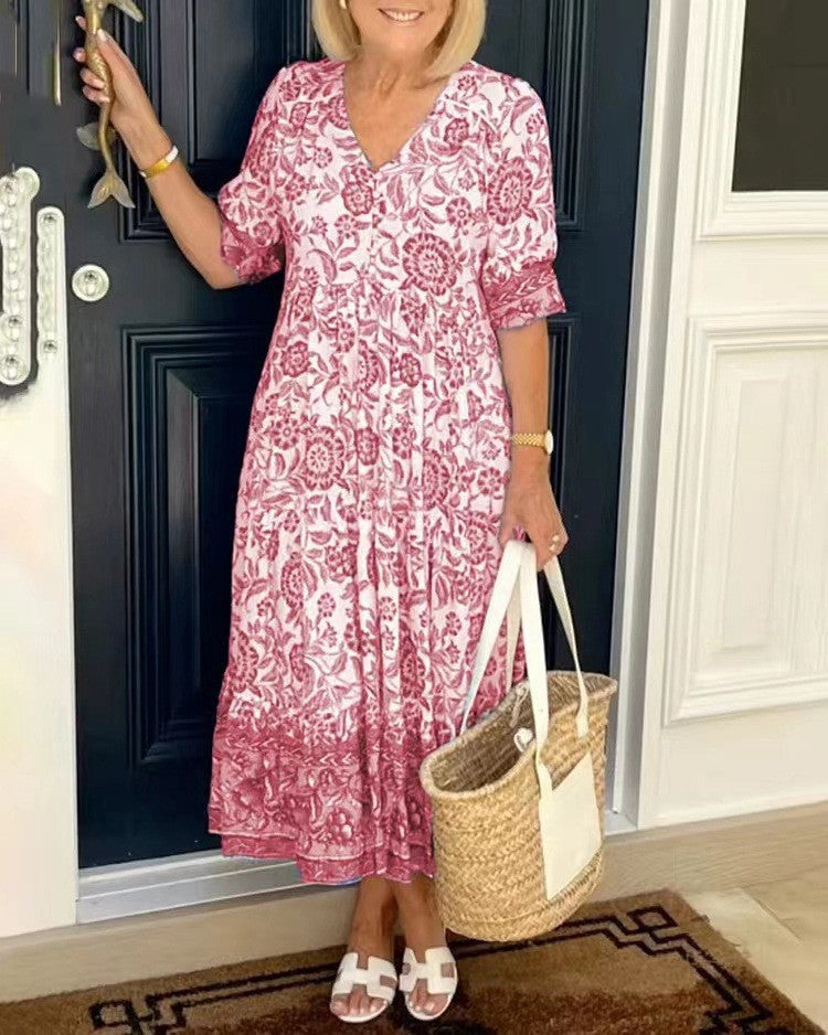 Sofie – Jurk met V-hals en bloemenprint
