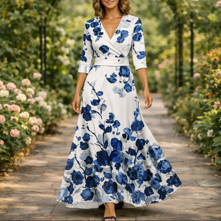 Fleur™ - Elegante Bloemenjurk met V-hals