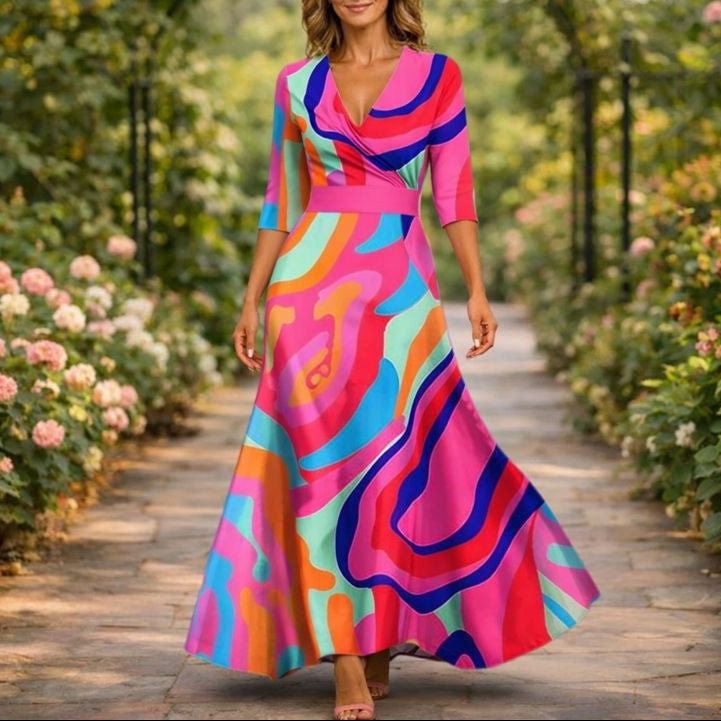 Fleur™ - Elegante Bloemenjurk met V-hals