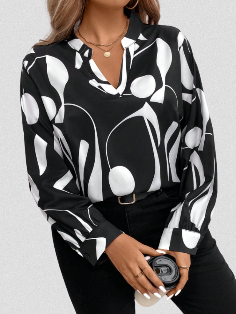 Elena – Grafische Blouse met V-hals
