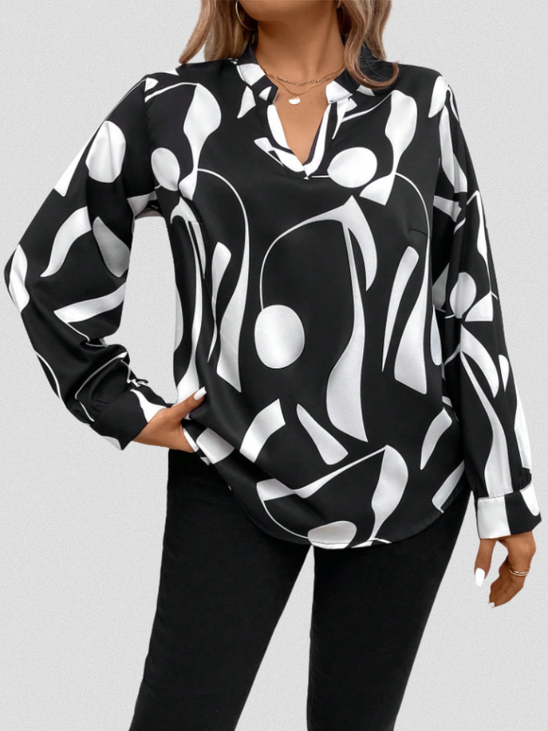 Elena – Grafische Blouse met V-hals