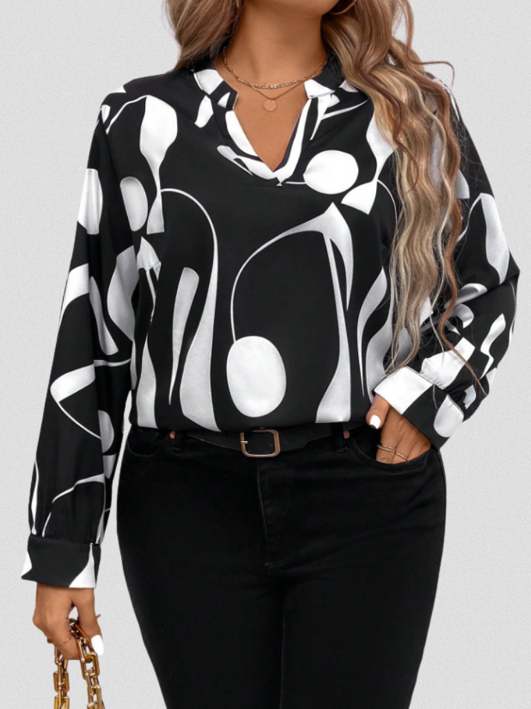 Elena – Grafische Blouse met V-hals
