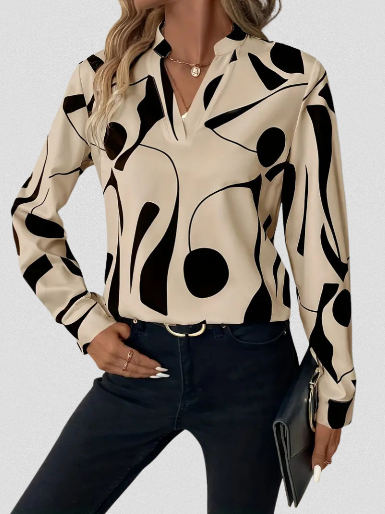 Elena – Grafische Blouse met V-hals