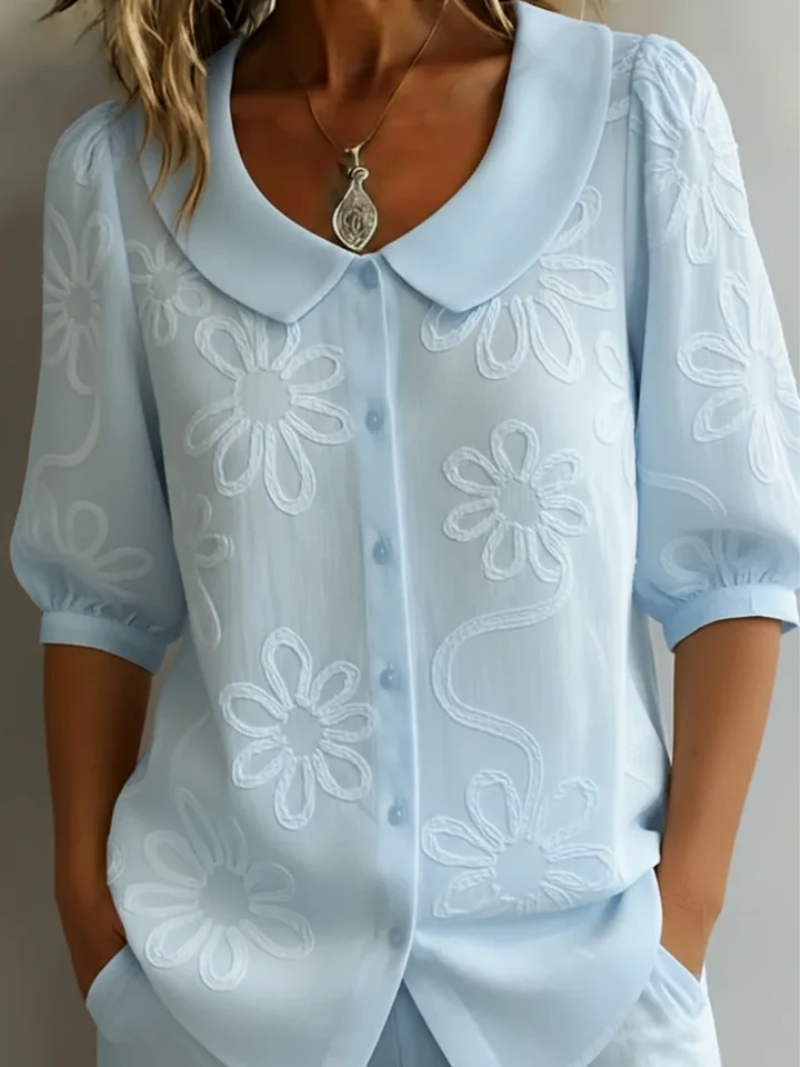 Sara – Blouse geborduurde bloemen