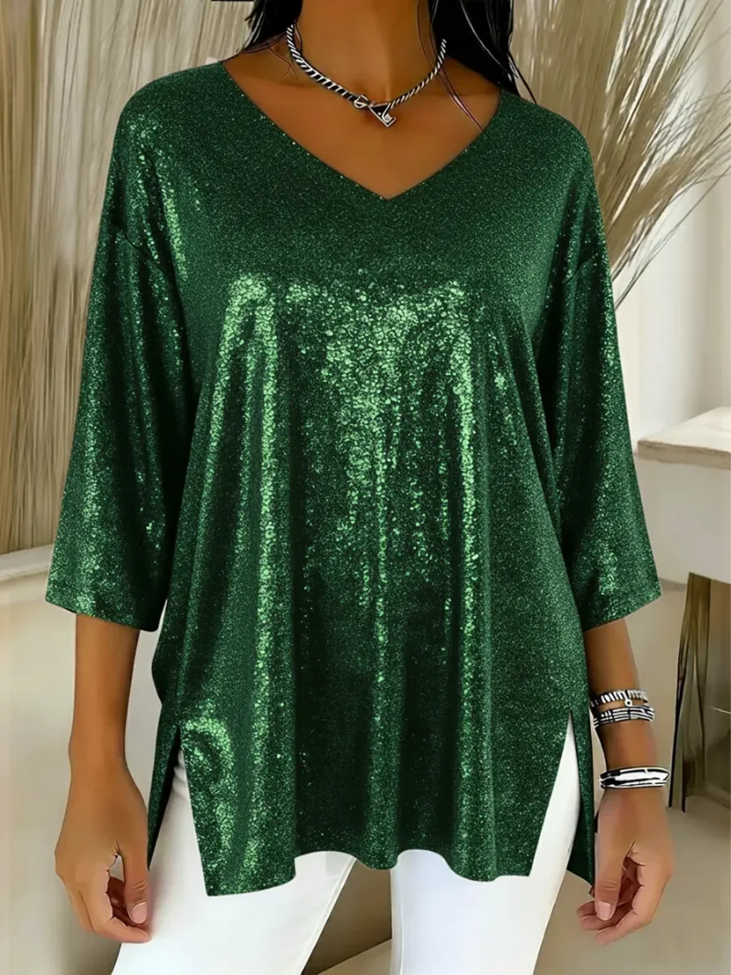 Mira – Feestelijke glittertop met V-hals