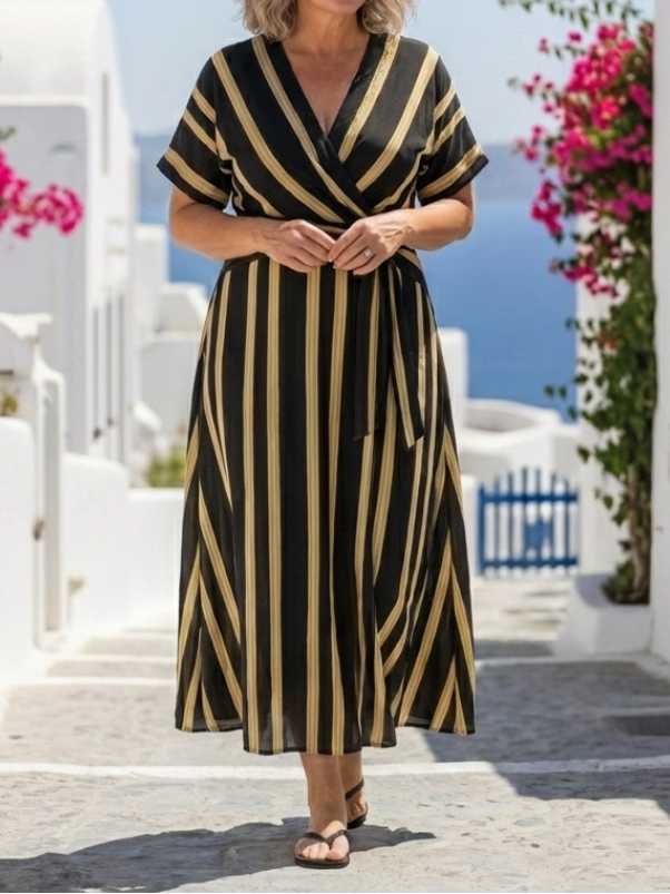 Lina - Maxi-jurk met Korte Mouwen en V-hals