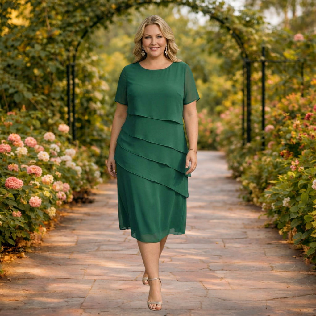 Elena | Laagjes Chiffon Midi Jurk