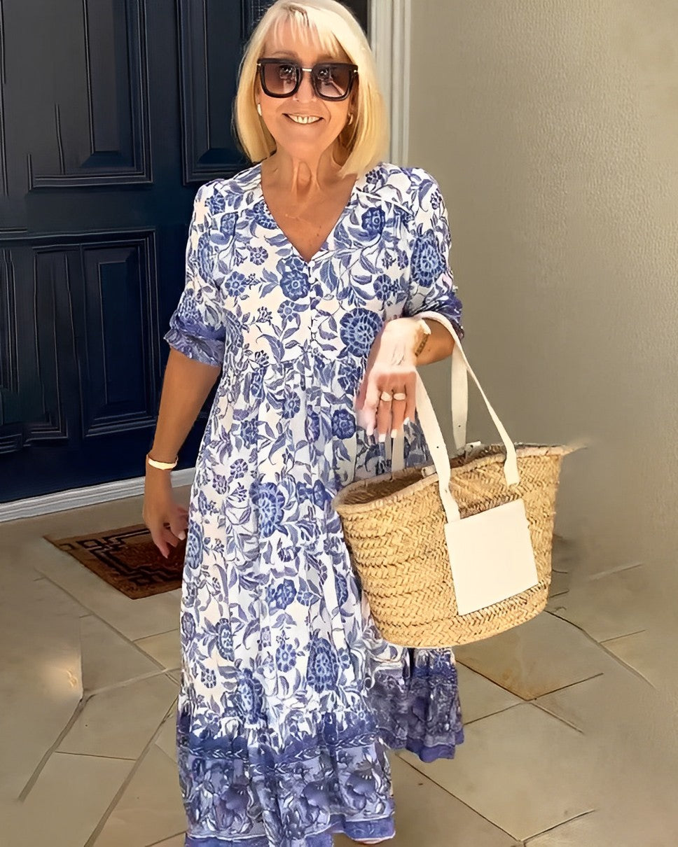 Sofie – Jurk met V-hals en bloemenprint