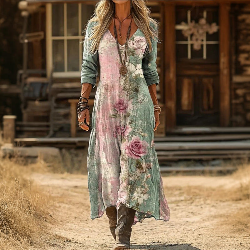 Evelyn | Vintage-Inspirerende Lange Mouw Casual Jurk