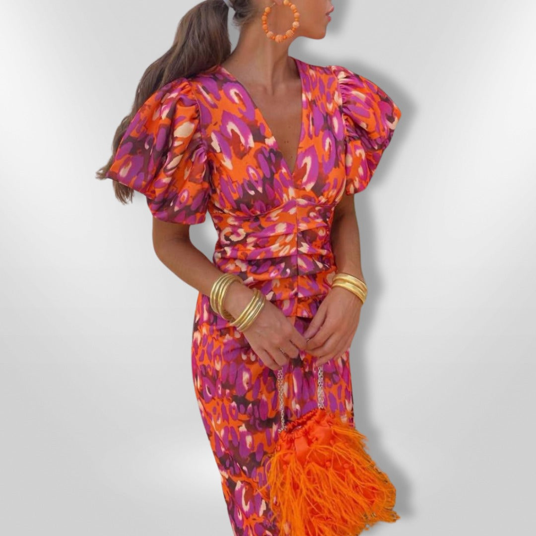 Noor™ - Halflange jurk met pofmouwen
