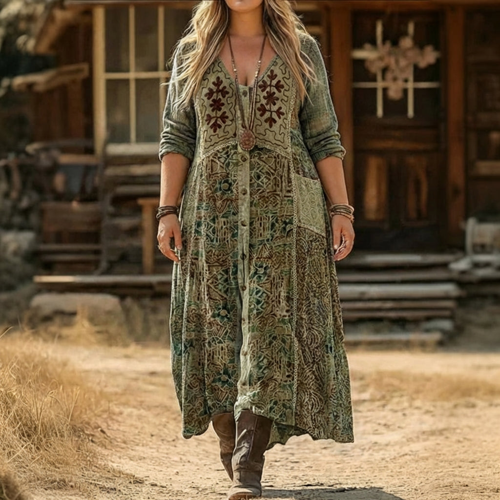 Abigail | Vintage-geïnspireerde Casual Jurk met Lange Mouwen
