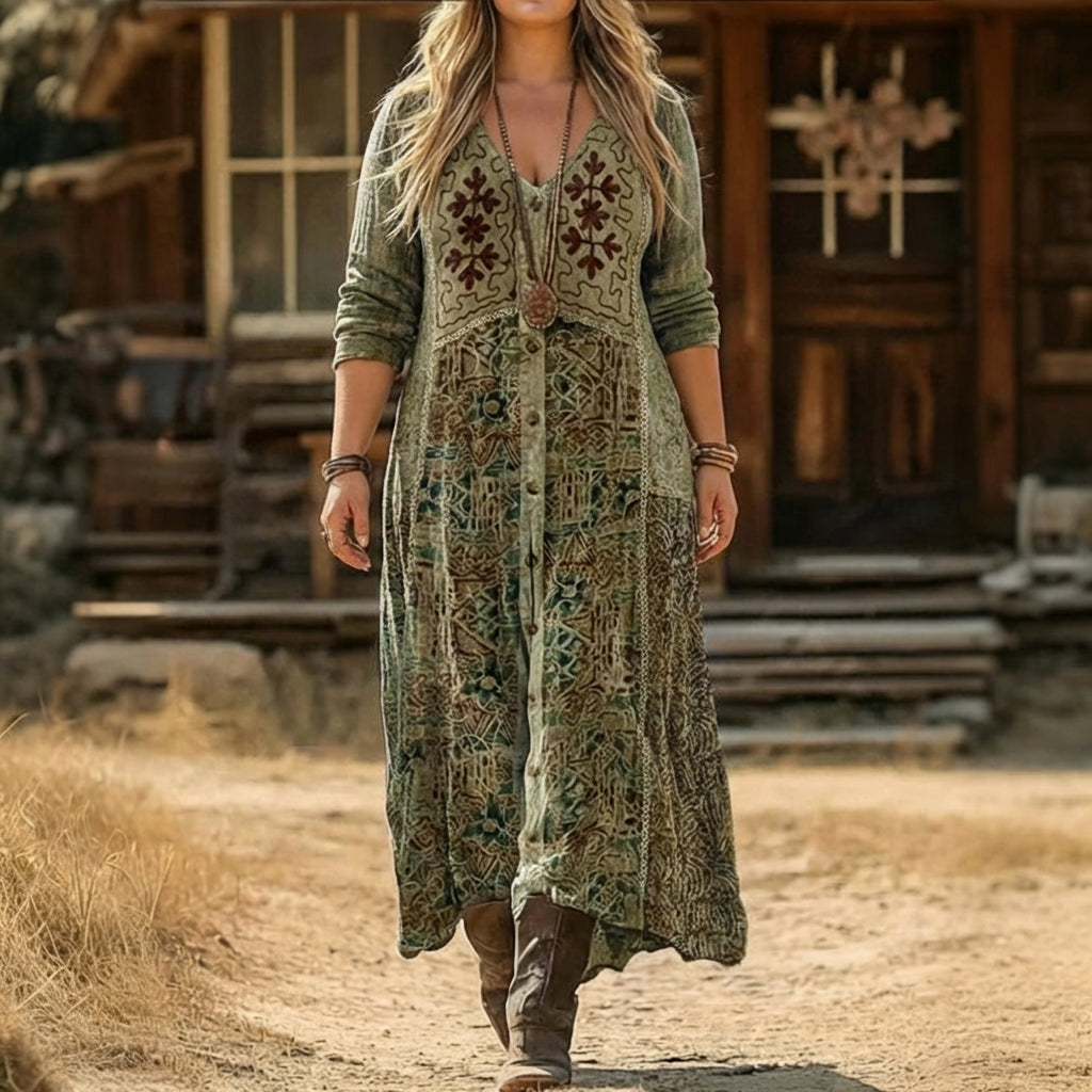 Abigail | Vintage-geïnspireerde Casual Jurk met Lange Mouwen