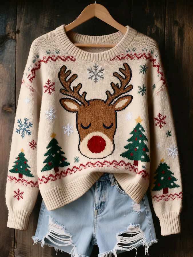 Merle – Gebreide trui met rendier en winterdetails