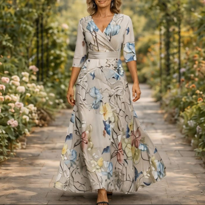 Fleur™ - Elegante Bloemenjurk met V-hals