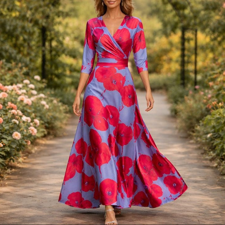 Fleur™ - Elegante Bloemenjurk met V-hals