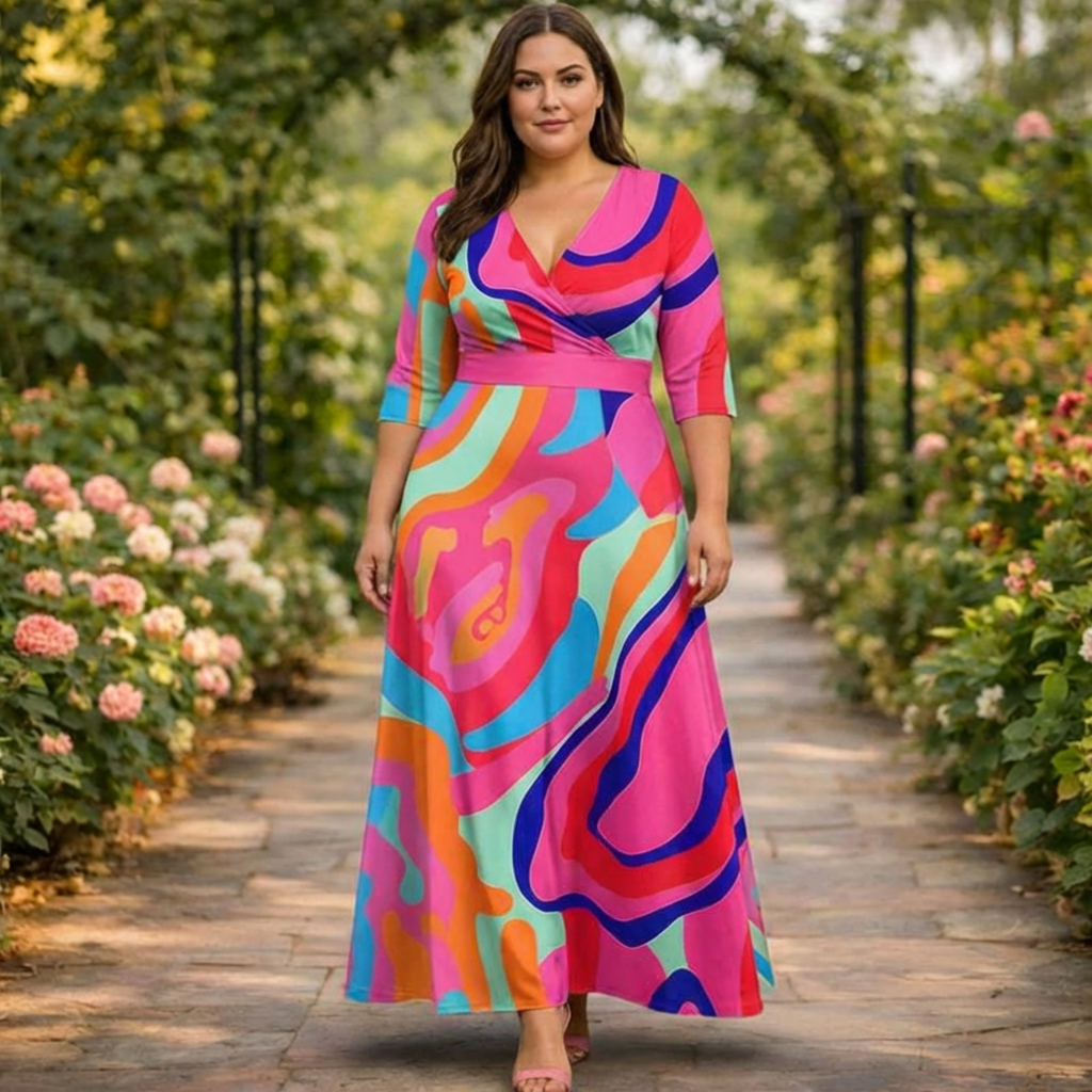 Emma | Levendige Abstracte Wrap Maxi Jurk