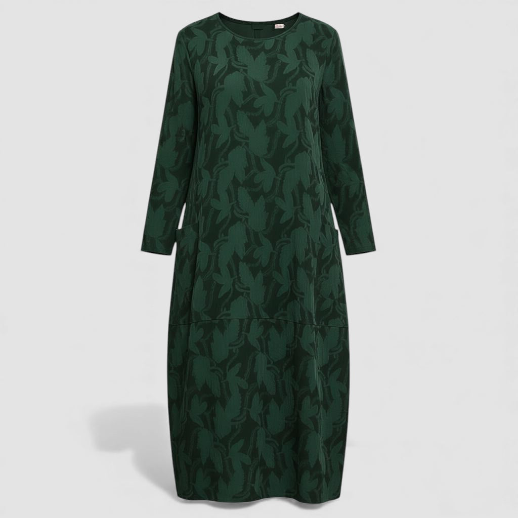 Livia – Jurk met bladpatroon en lange mouwen