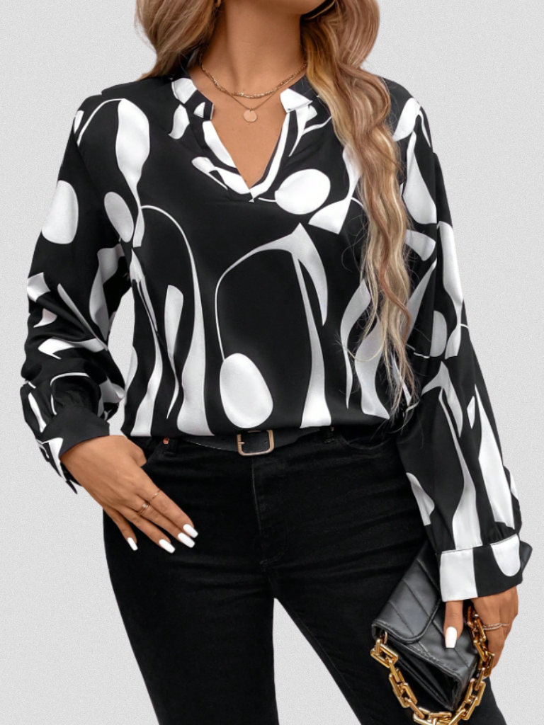 Elena – Grafische Blouse met V-hals