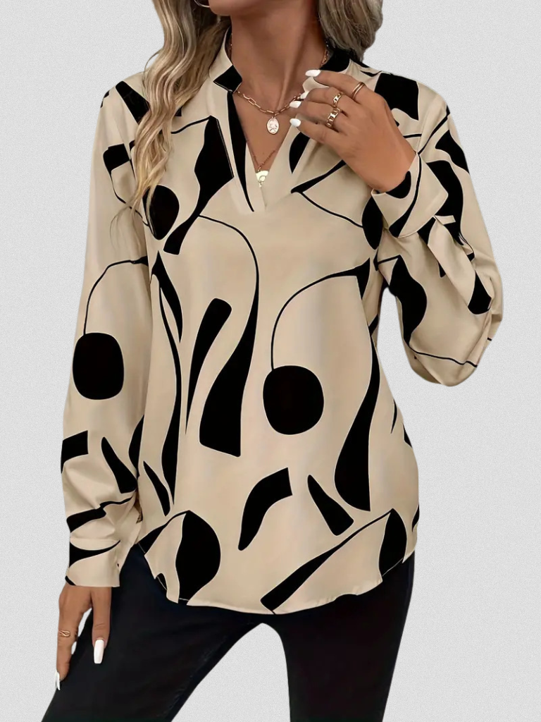 Elena – Grafische Blouse met V-hals