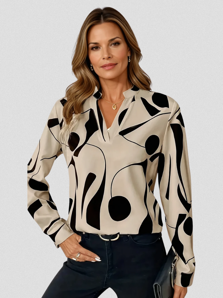 Elena – Grafische Blouse met V-hals