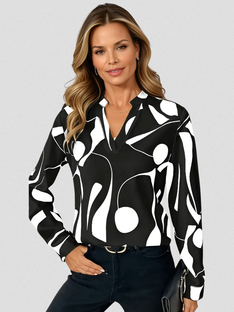 Elena – Grafische Blouse met V-hals