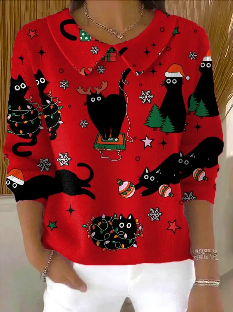 Luna – Knitted Christmas blouse with cats