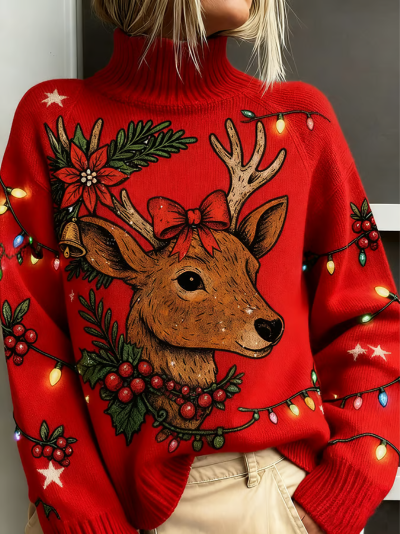 Elena - Kersttrui met hertenprint