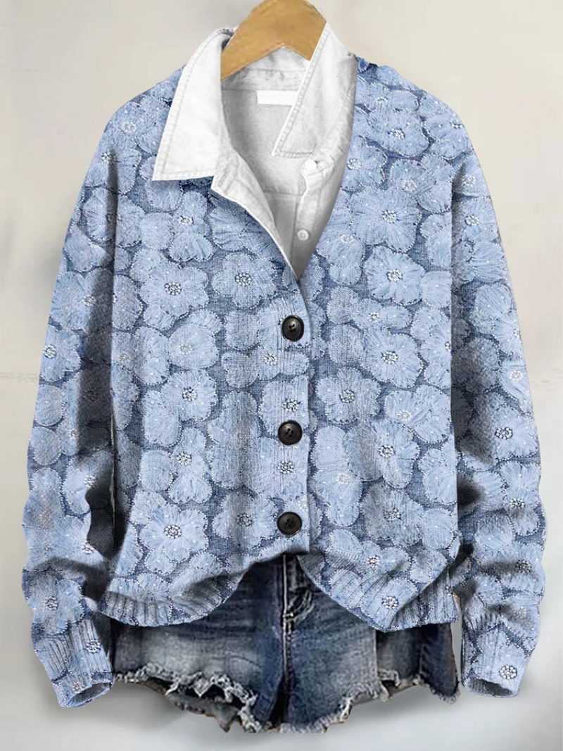 Juna – Gebreide blouse met winterbloemen