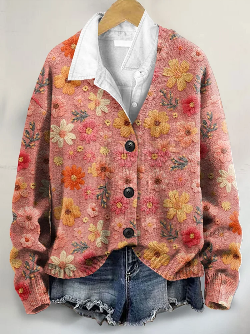 Nola – Gebreide blouse met bloemendessin