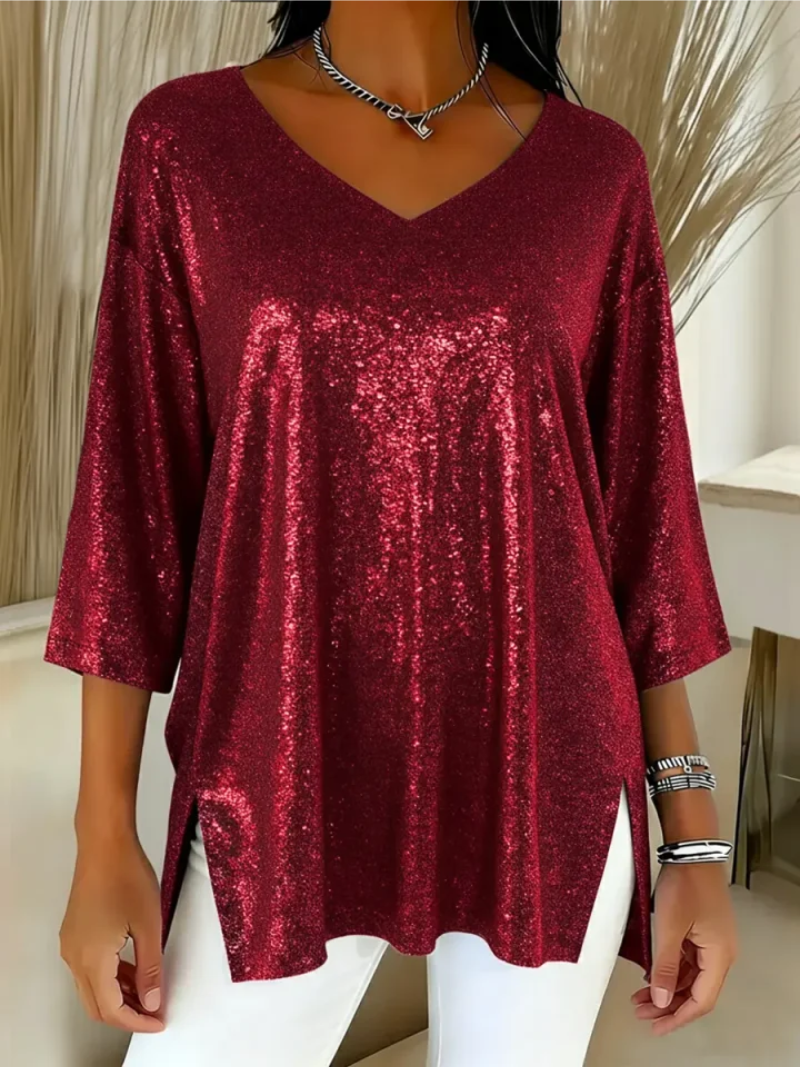 Mira – Feestelijke glittertop met V-hals