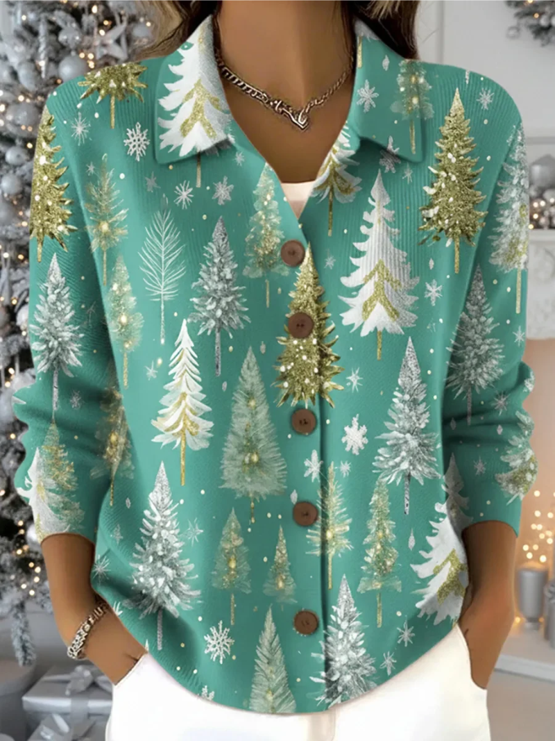 Mira – Gebreide kerstblouse met dennendecoratie