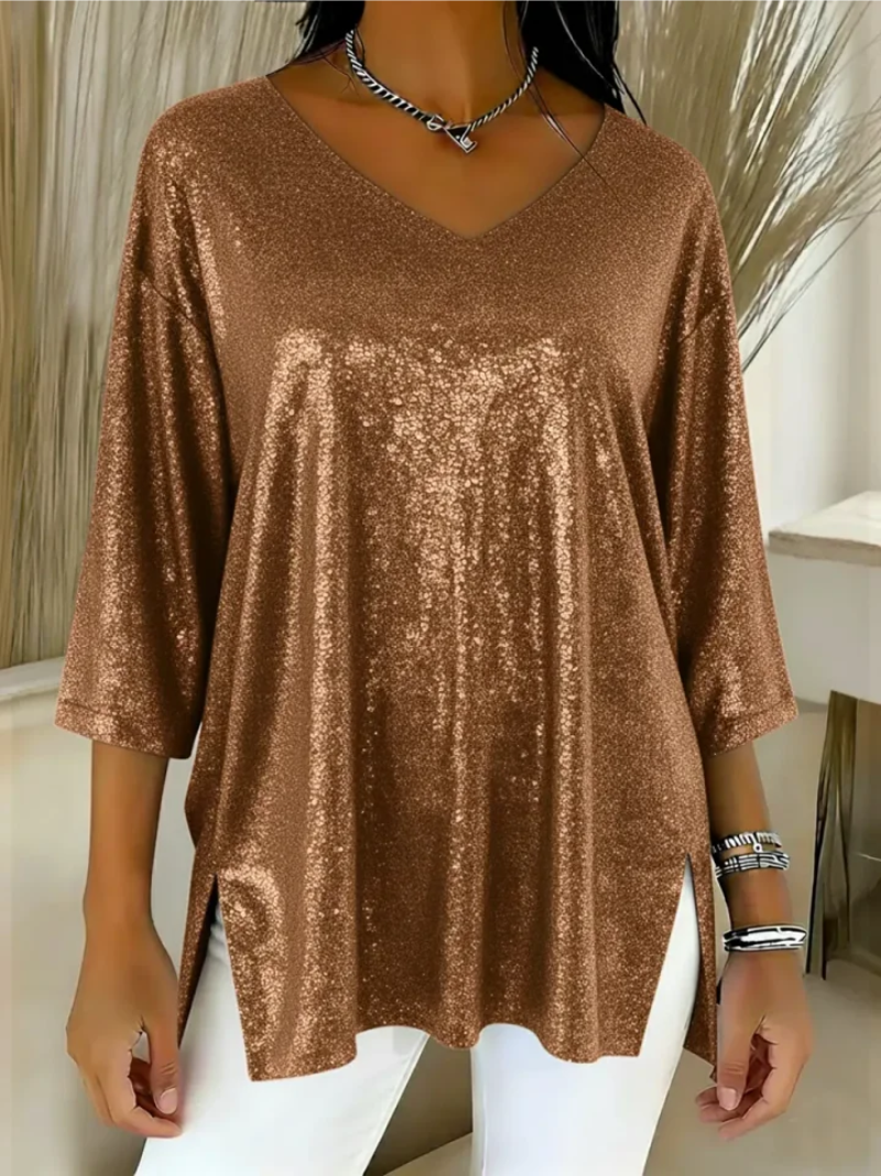 Mira – Feestelijke glittertop met V-hals