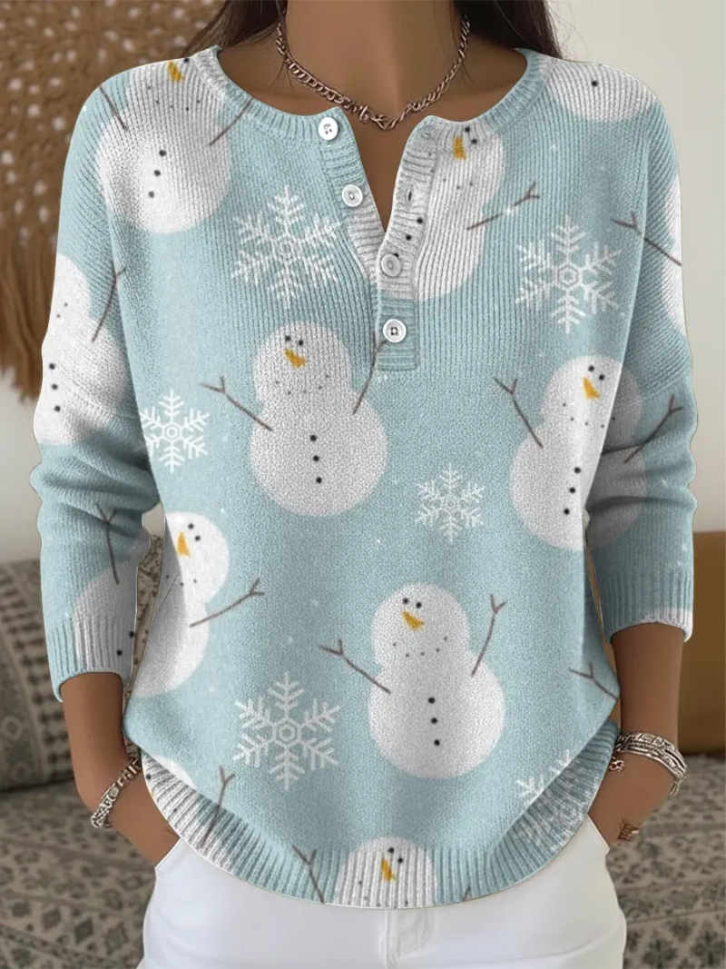 Lena – Kersttrui met vrolijke sneeuwpoppen