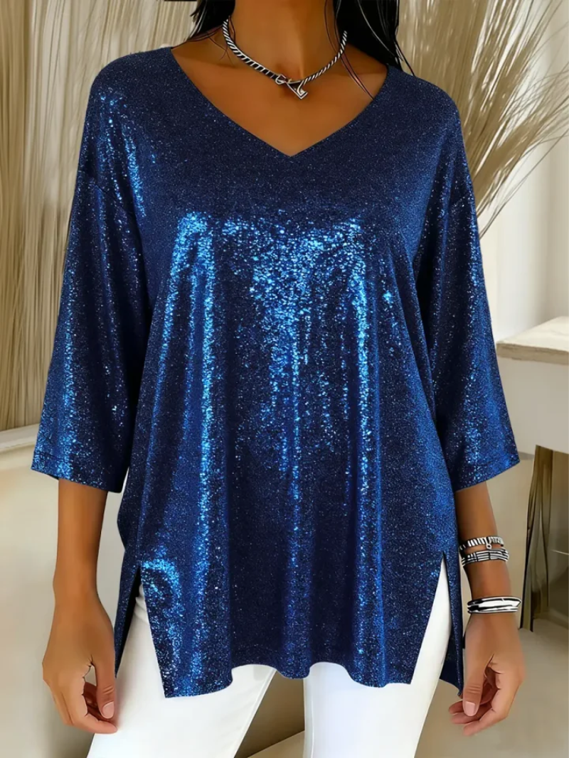 Mira – Feestelijke glittertop met V-hals