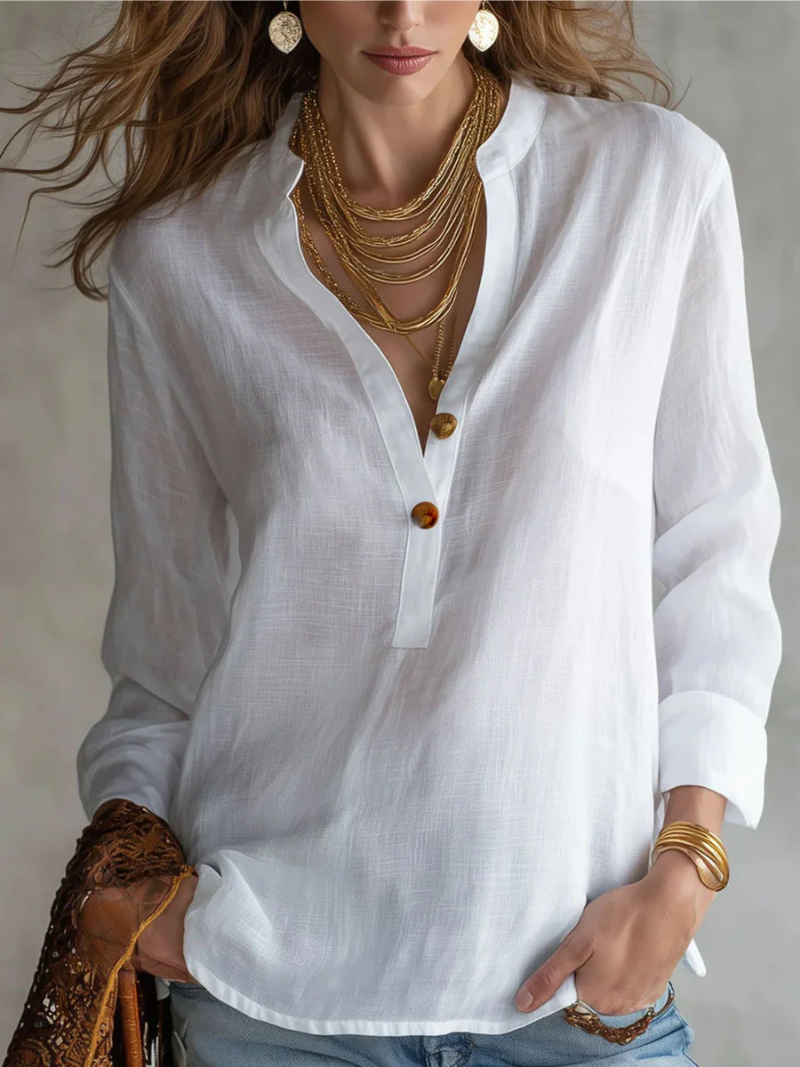 Eva – Blouse met V-hals en knoopsluiting