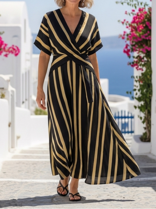 Lina - Maxi-jurk met Korte Mouwen en V-hals
