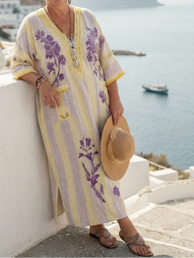 Aurelia - V-hals Bloemen Maxi Jurk met Halflange Mouwen
