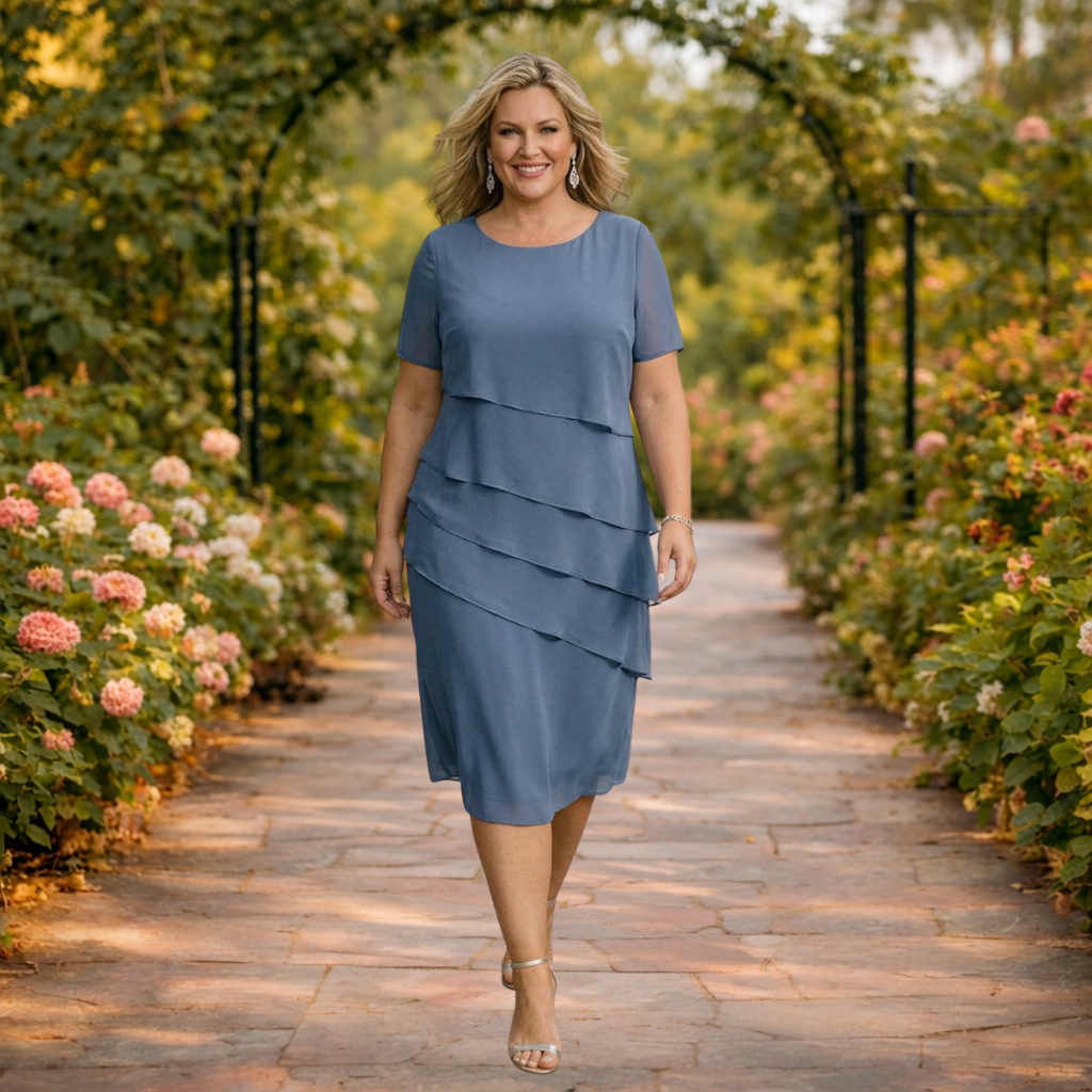 Elena | Laagjes Chiffon Midi Jurk