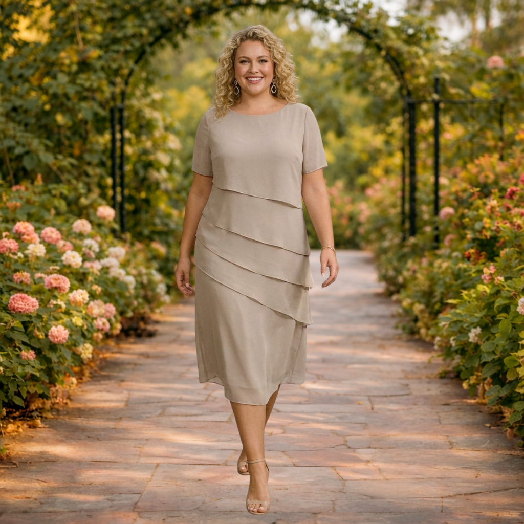 Elena | Laagjes Chiffon Midi Jurk