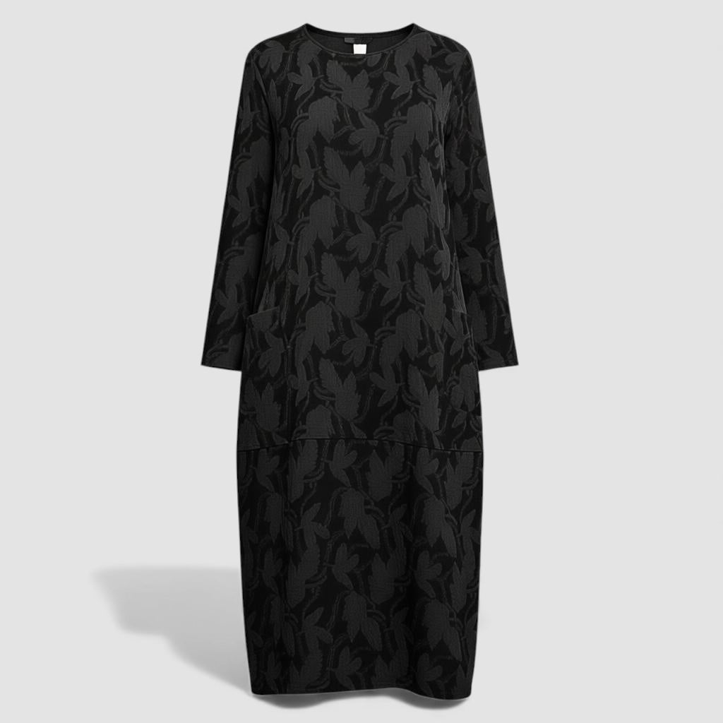 Livia – Jurk met bladpatroon en lange mouwen