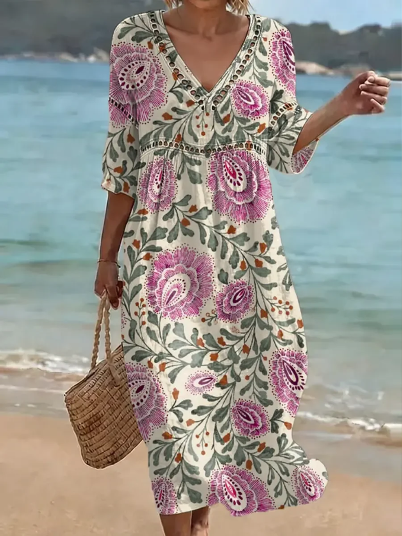 Elina – Jurk met V-hals en bloemenprint