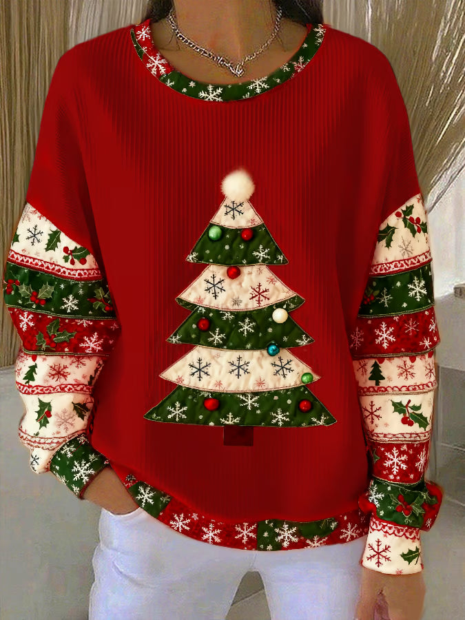 Lotte - Kersttrui met kerstboomprint